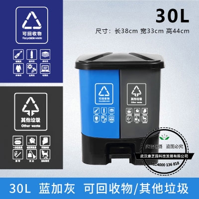 脚踏分类垃圾桶30L双桶（蓝加灰）可回收其他
